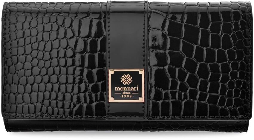 Monnari elegancki portfel damski ze wzorem skóry croco - czarny
