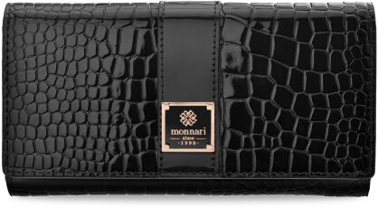 Monnari elegancki portfel damski ze wzorem skóry croco - czarny