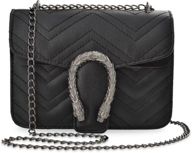 Elegancka torebka damska na łańcuszku pikowana listonoszka kuferek z oryginalną klamrą - czarny
