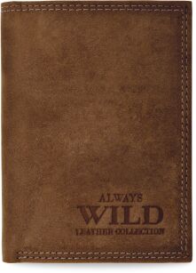Stylowy portfel męski Always Wild pojemny solidny skórzany rozkładany antykradzieżowy RFID secure - brązowy