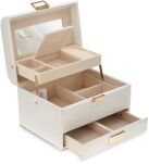 Monnari elegancki kuferek na biżuterię kosmetyki z lusterkiem organizer kosmetyczka szkatułka - perłowa - 3