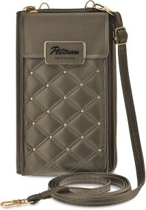 PETERSON mała torebka damska portfel etui na telefon 2w1 pikowana mini listonoszka z ćwiekami - szara