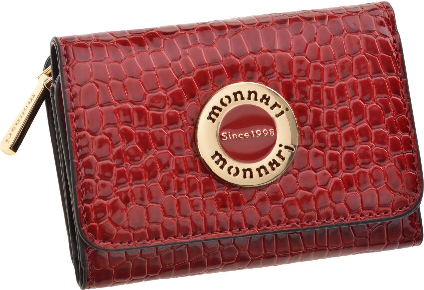 Monnari mały portfel damski lakierowany portfelik zgrabna portmonetka -  croco - czerwony