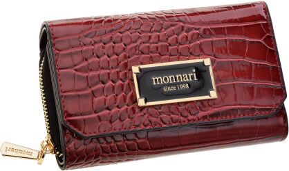 Portfel damski z klapą Monnari portmonetka na zamek i zatrzask - bordowy