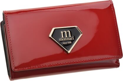 Lakierowany portfel damski Monnari portmonetka na suwak - czerwony