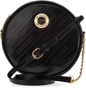 Monnari mała torebka damska elegancka okragła listonoszka na łańcuszku kuferek z tłoczonym wzorem logo - czarna