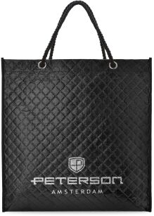 Pikowana wodoodporna torba na zakupy Peterson duża pojemna torebka eko zakupowa błyszcząca shopperka z logo - czarna