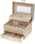 Monnari elegancki kuferek na biżuterię kosmetyki z lusterkiem organizer kosmetyczka szkatułka - perłowa - 2