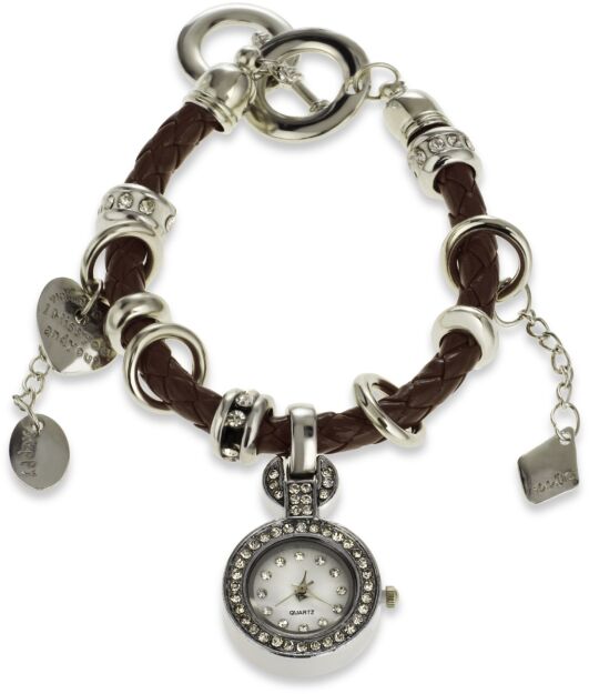 Bransoletka z zegarkiem zawieszki charms – brązowy