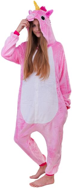 Piżama kigurumi jednoczęściowe przebranie kostium z kapturem – różowy jednorożec