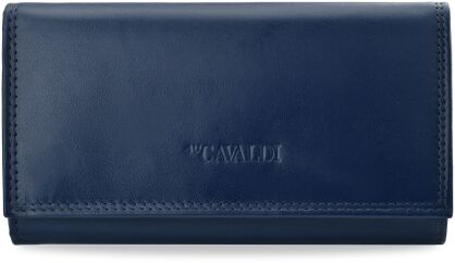 Skórzany portfel damski CAVALDI miękka portmonetka harmonijka RFID secure - granatowy