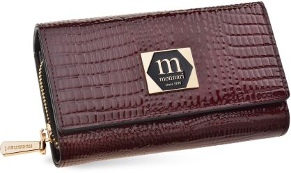 Monnari lakierowany portfel damski skórzany elegancka portmonetka ze wzorem - burgundowy