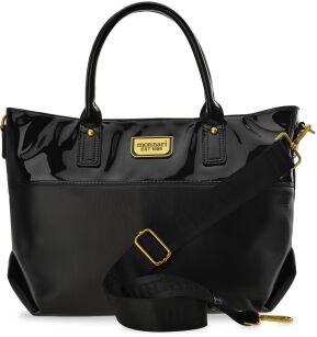 Klasyczna pojemna torebka damska Monnari torba shopper bag łódka na ramię z lakierowanym panelem - czarna