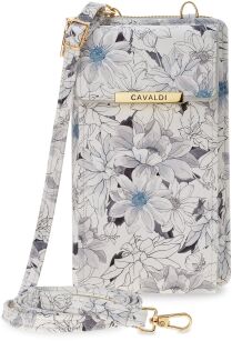 CAVALDI mini torebka damska portfel etui na telefon 2w1 kopertówka mała listonoszka w kwiaty kwiatki - biała