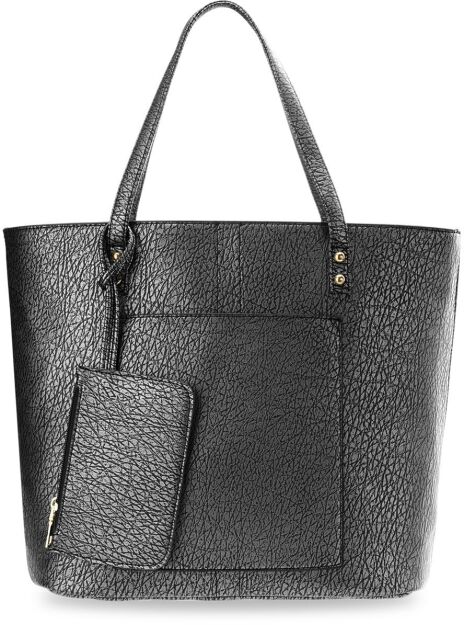 Metaliczna pojemna torebka damska shopper bag + saszetka - srebrny