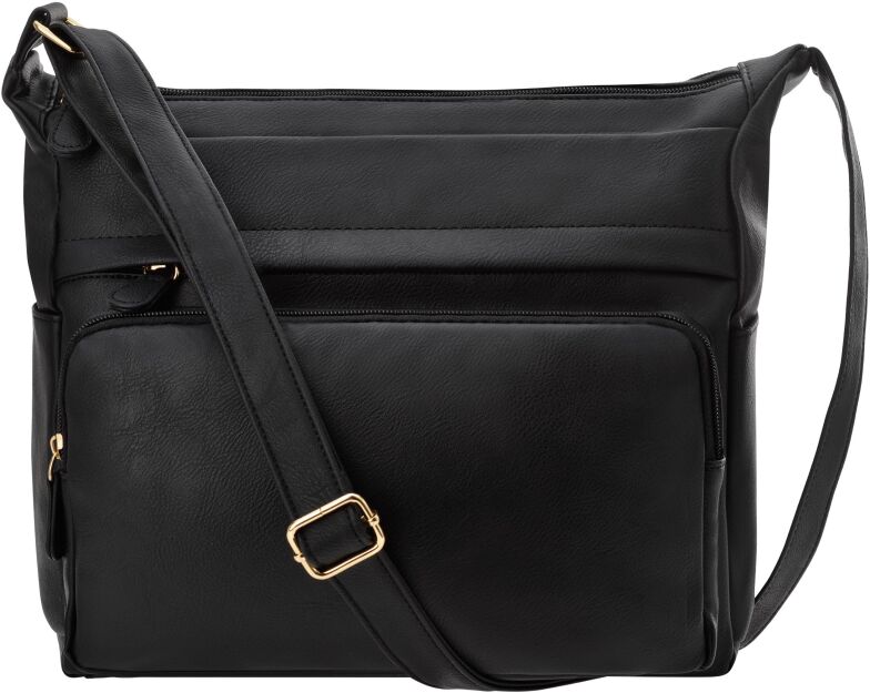 Klasyczna torba listonoszka dwukomorowa torebka damska na ramię z kieszonkami - czarna