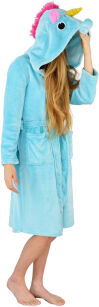 Ciepły pluszowy szlafrok z kapturem kigurumi onesie - niebieski jednorożec