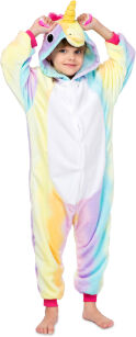 Jednoczęściowa piżama kigurumi kombinezon dziecięcy kostium przebranie onesie - tęczowy jednorożec neon