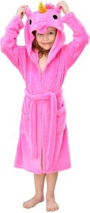 Ciepły szlafrok dziecięcy kigurumi z kapturem - różowy jednorożec