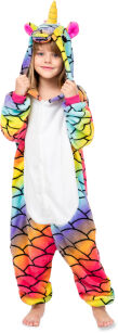 Jednoczęściowa piżama kigurumi kombinezon dziecięcy kostium przebranie onesie - tęczowy jednorożec