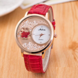 Modny zegarek damski new look - węzowa skórka - czerwony