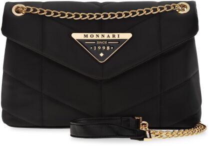 Monnari pikowana torba elegancka pojemna torebka damska duża listonoszka na łańcuszku stylowy kuferek - czarna