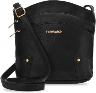 Pojemna miejska listonoszka crossbody torebka damska z kieszonkami - czarny