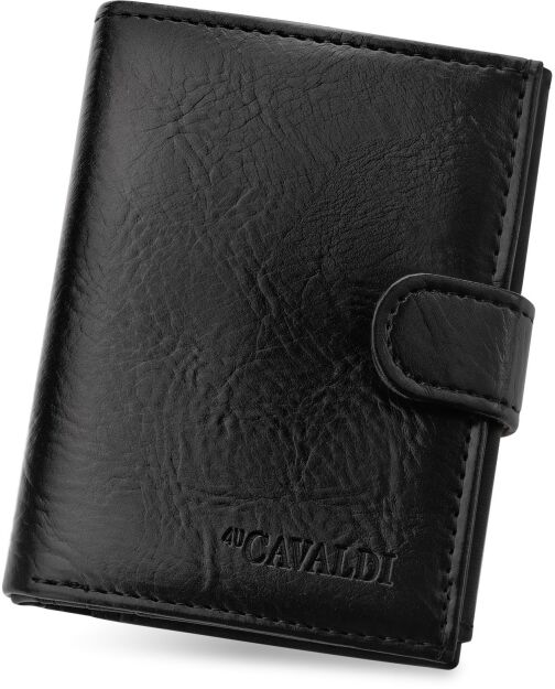Portfel męski skórzany ekologiczny 4U CAVALDI na karty i monety - czarny
