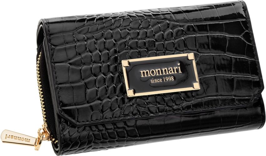 Portfel damski z klapą Monnari portmonetka na zamek i zatrzask - czarny