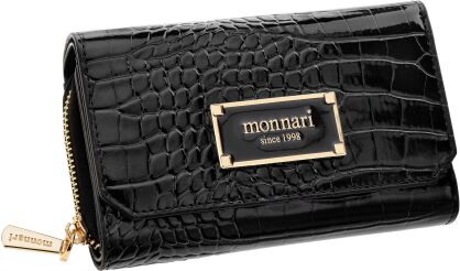 Portfel damski z klapą Monnari portmonetka na zamek i zatrzask - czarny
