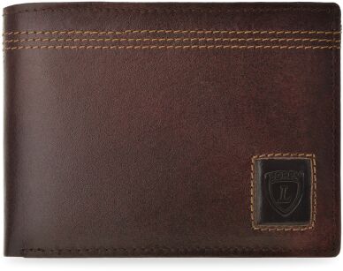 Pojemny skórzany portfel męski Loren rozbudowany poziomy - brązowy
