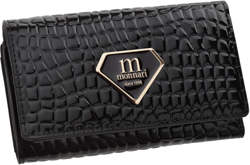 Lakierowany portfel damski Monnari portmonetka na suwak - czarny