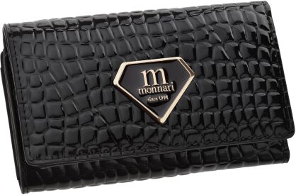 Lakierowany portfel damski Monnari portmonetka na suwak - czarny