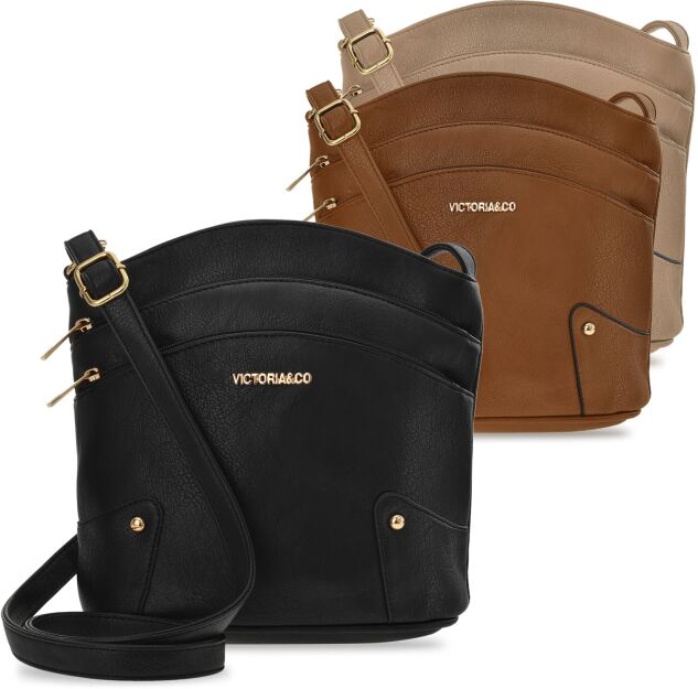 Pojemna miejska listonoszka crossbody torebka damska z kieszonkami - niebieski