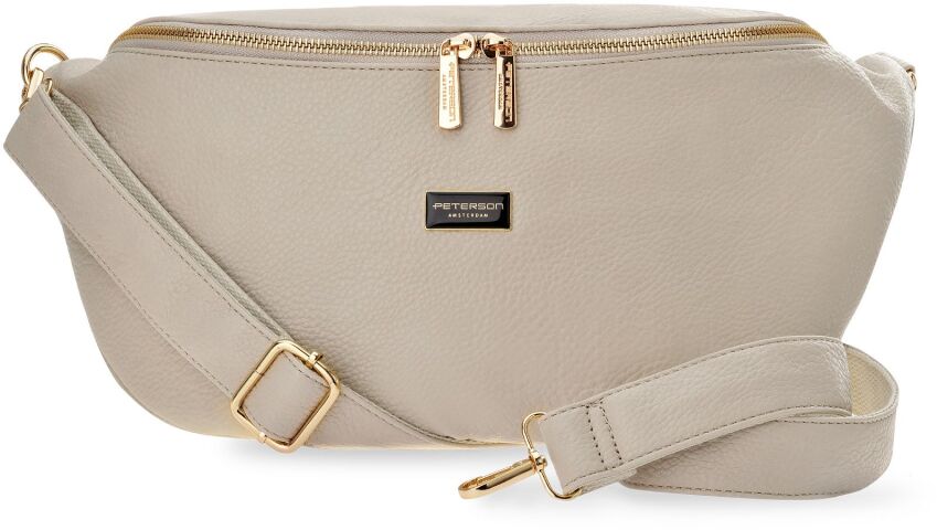 Duża nerka damska pojemna biodrówka elegancka klasyczna crossbody - beżowa