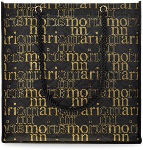 Logowana pikowana torba Monnari duża pojemna torebka eko zakupowa shopperka z logo - czarna ze złotym