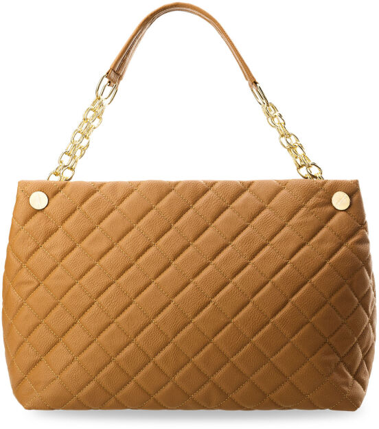 Torebka damska shopper bag pikowana łańcuch nity - brązowa