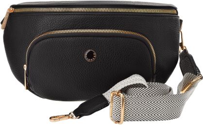 Duża nerka damska pojemna biodrówka elegancka klasyczna crossbody - czarna