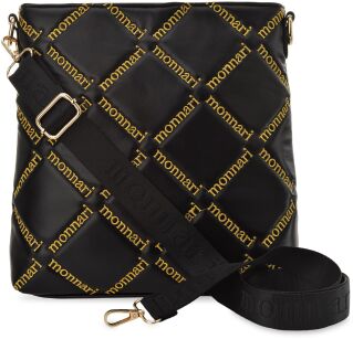 Monnari pojemna torba damska z haftowanym logo listonoszka raportówka pakowna torebka miejska z długim logowanym paskiem - czarna