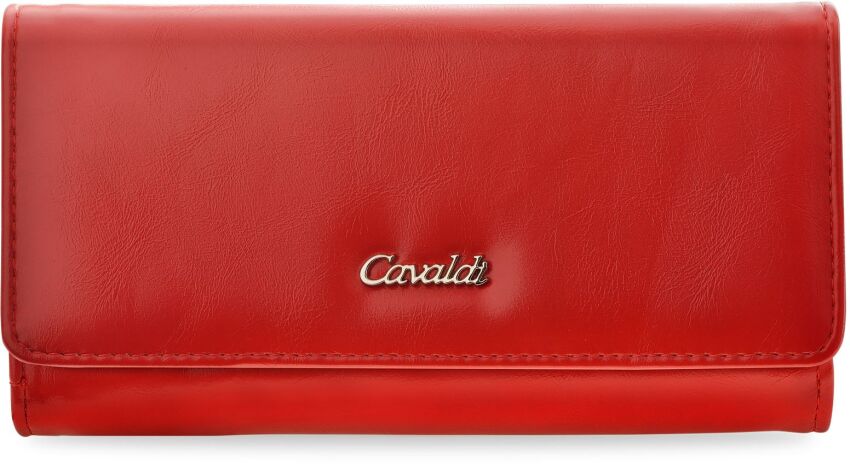Klasyczny pojemny portfel damski CAVALDI duża elegancka portmonetka rozkładana zapinana z kieszonkami - czerwony