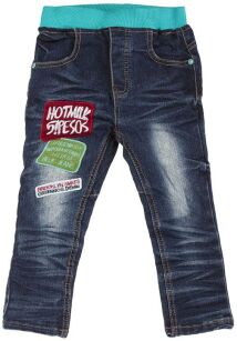 Modne spodnie chłopięce na gumce jeans naszywki