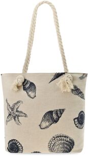 Płócienna torba plażowa na sznurkach boho marynarska morska duża torebka miejska shopper na plażę zakupy na lato - muszle - beżowa