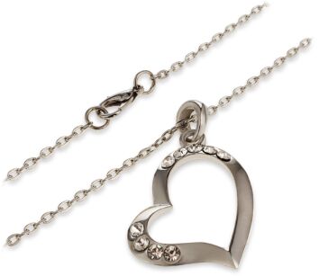 Łańcuszek z zawieszką w kształcie serca cyrkonie – srebny