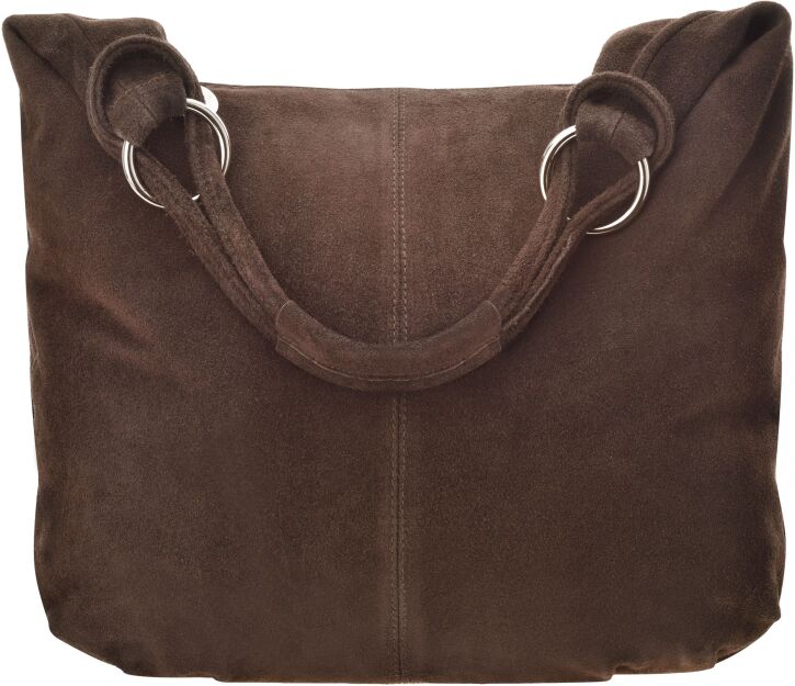 Skórzana włoska torba damska zamszowa torebka worek shopper na ramię - czekoladowa