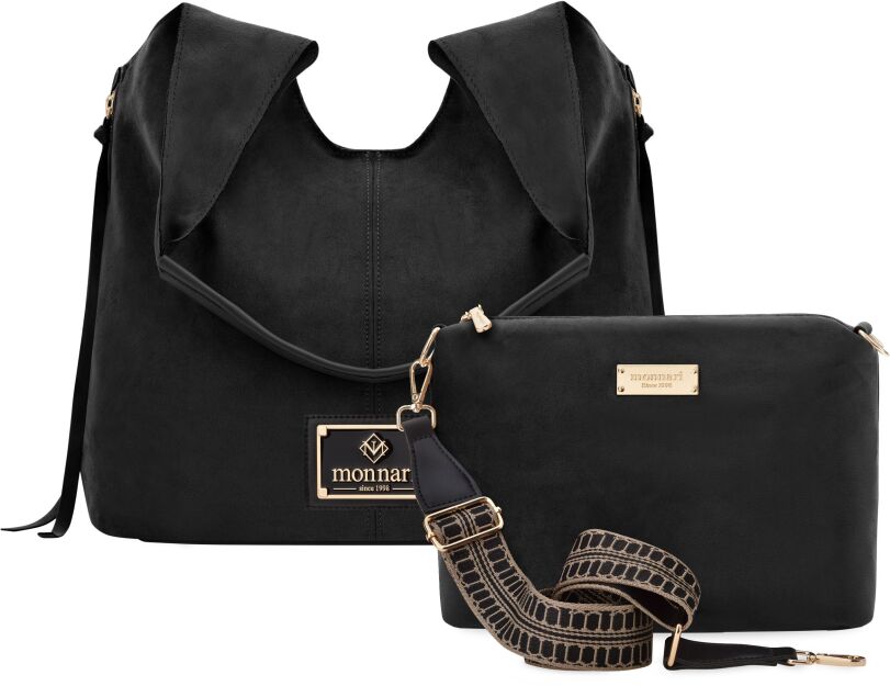 Monnari zamszowa torba damska worek shopper luźna matowa torebka 2w1 + listonoszka - czarna