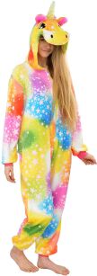 Piżama kigurumi jednoczęściowe przebranie kostium z kapturem – kolorowy jednorożec w gwiazdki