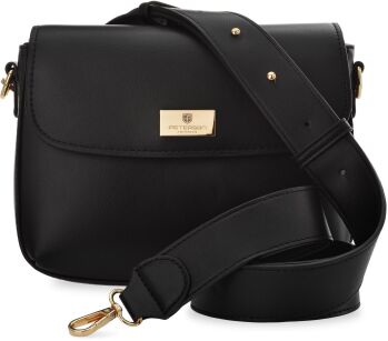 Peterson klasyczna elegancka torebka damska z wysokiej jakości skóry eko miejska torba z szerokim paskiem i klapką - czarna