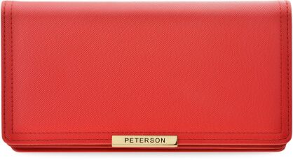 PETERSON elegancki klasyczny portfel damski duża skórzana portmonetka kopertówka RFID pojemna pakowna w stylowym pudełku na prezent - czerwony