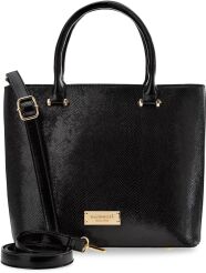 Monnari torba damska shopper duża torebka z lakierowanym wzorem elegancki pojemny dwukomorowy kuferek aktówka - czarna